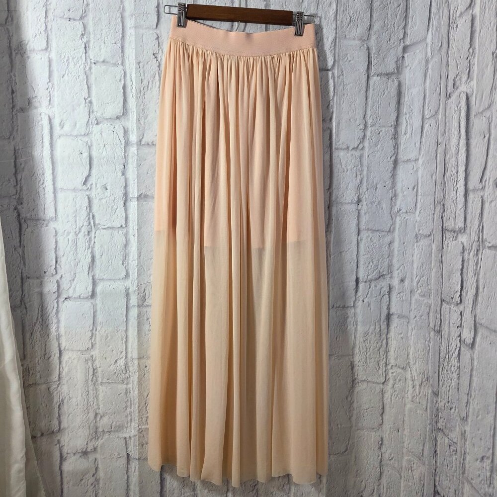 Forever 21 High Waist Pink Peach Chiffon Tulle Sheer Lined Maxi Skirt Size Small